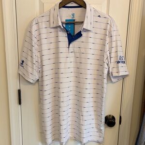 SCALES Men's White and Blue Striped golf polo